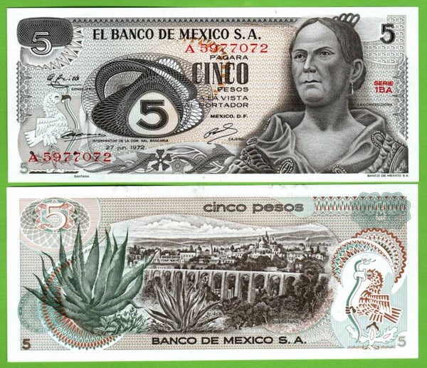 Mexico 5 Pesos 1969, P-62a.1 Prefix-1B Aunc