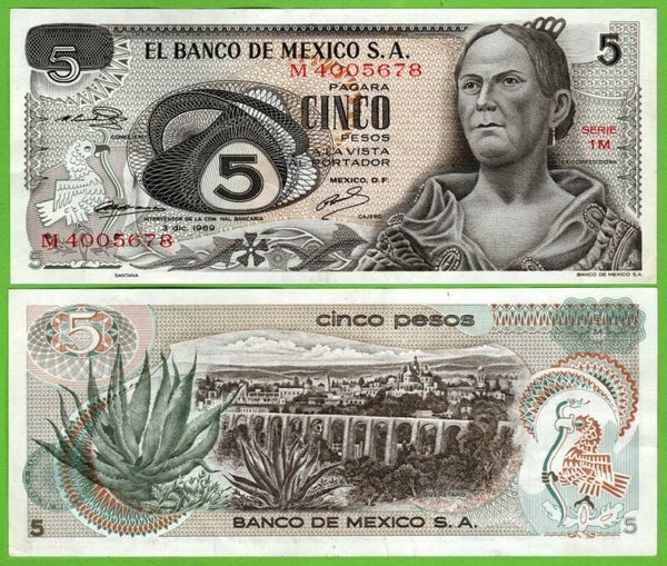 Mexico 5 Pesos 1969, P-62a.1 Prefix-1M  Aunc
