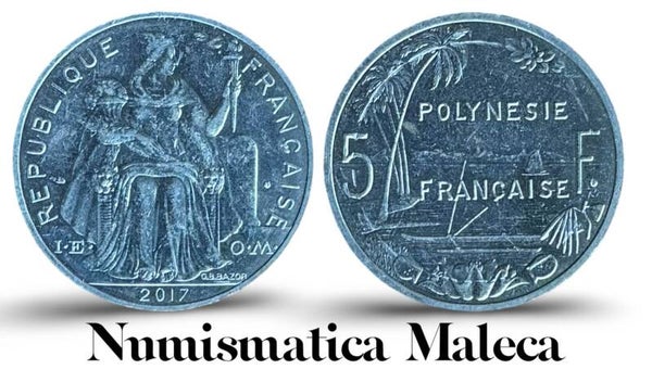 Polinesia Francesa 5 Francs 2017 Km12 XF