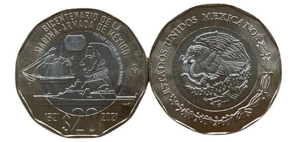 Mexico 20 Pesos 2021/ 2022 Bimetallic 200 Bicentennial Mexican Armada Navy