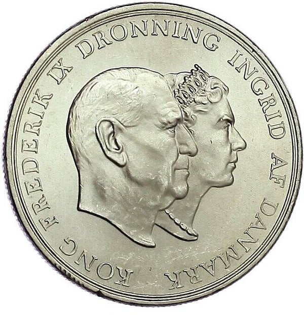 DINAMARCA 5 KRONER 1960, KM852 PLATA (RARA )Frederik IX Silver Wedding Anniversary