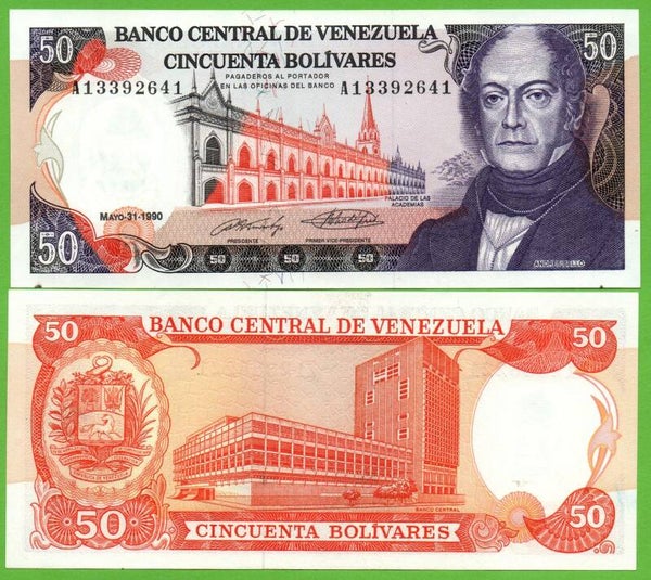 Venezuela 50 Bolivares 1990, P-72 A-Prefix Unc