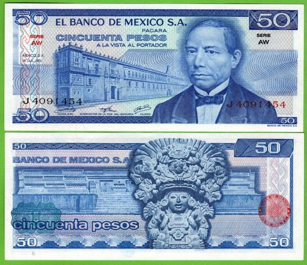 Mexico 50 Pesos 1973, P-65a.aw  Prefix-AW Unc