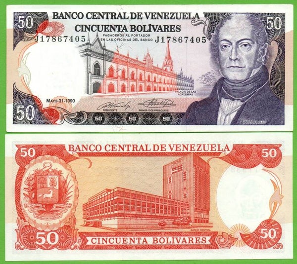Venezuela 50 Bolivares 1990, P-72 J-Prefix Unc