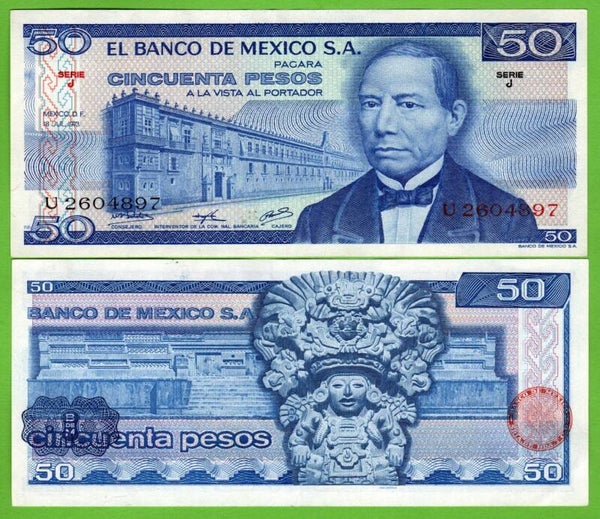 Mexico 50 Pesos 1973, P-65a.J Prefix-J Unc