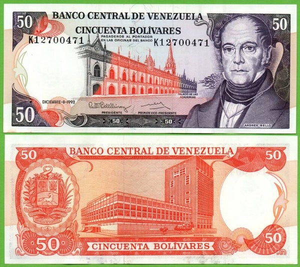 Venezuela 50 Bolivares 1992, P-65 K-Prefix Unc