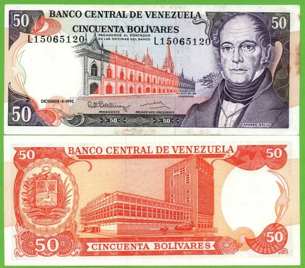 Venezuela 50 Bolivares 1992, P-65 L-Prefix Unc