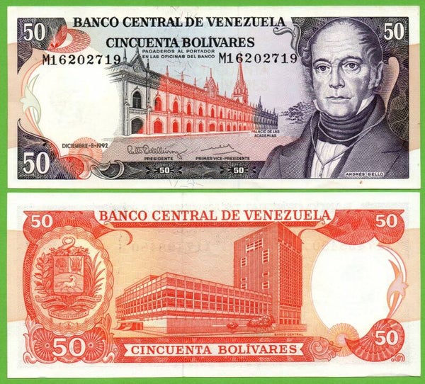Venezuela 50 Bolivares 1992, P-65 M-Prefix Unc