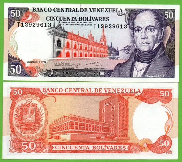 Venezuela 50 Bolivares 1992, P-65 T-Prefix Unc