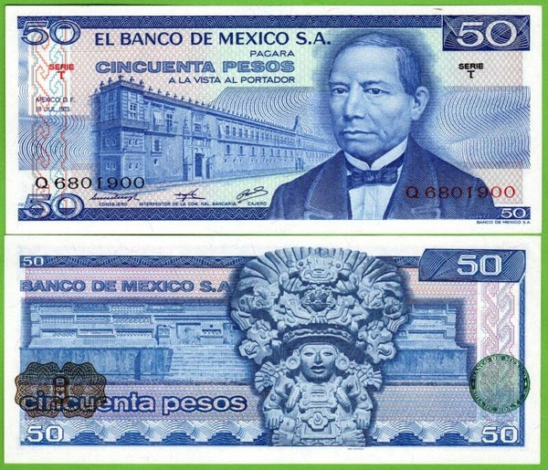 Mexico 50 Pesos 1973, P-65a.T Prefix-T Unc