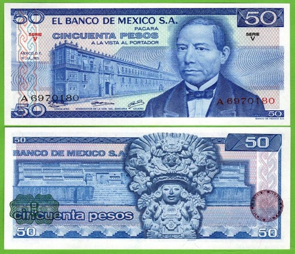 Mexico 50 Pesos 1973, P-65a.V  Prefix-V Unc