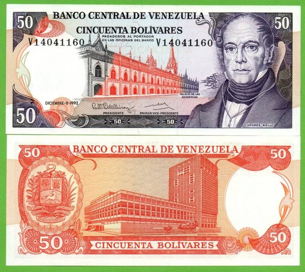 Venezuela 50 Bolivares 1992, P-65 V-Prefix Unc
