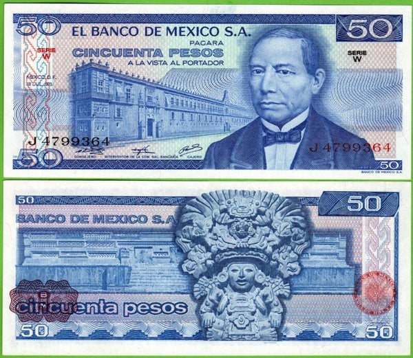 Mexico 50 Pesos 1973, P-65a.W Prefix-W Unc
