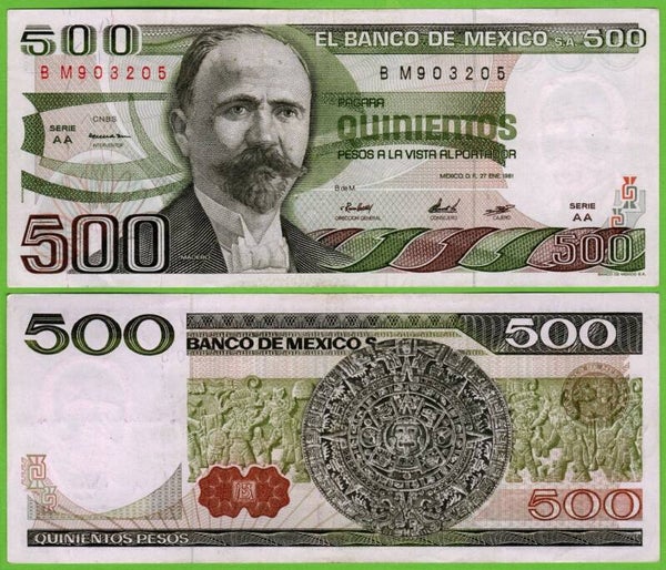 Mexico 500 Pesos 1981, P-75a.4 Prefix-AA XF