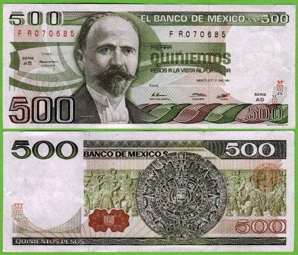 Mexico 500 Pesos 1981, P-75a.5 PRefix-AB XF