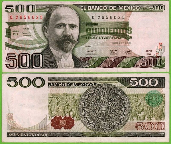 Mexico 500 Pesos 1981, P-75a.10 Prefix-BU VF