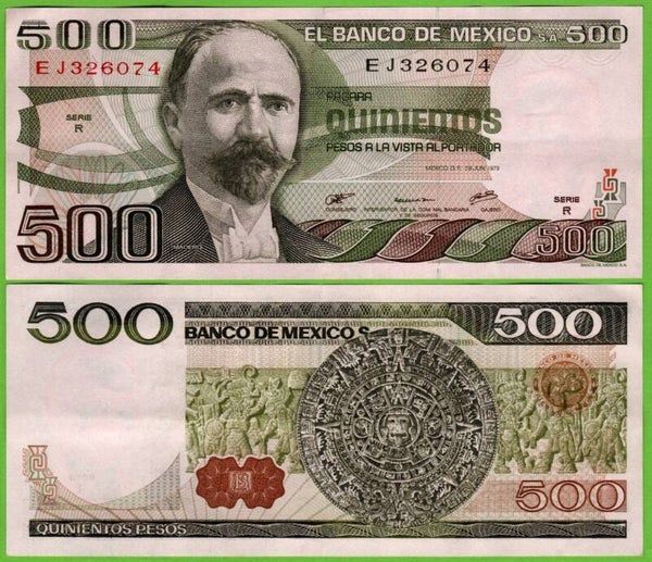 Mexico 500 Pesos 1979, P-69a.R Prefix-R XF