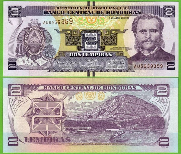 Honduras 2 Lempiras  2022, P-97e Radar 5939359 Unc