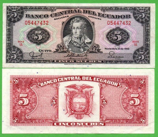 Ecuador 5 Sucres 1988, P-113d.2.1 PRefix-IA VF