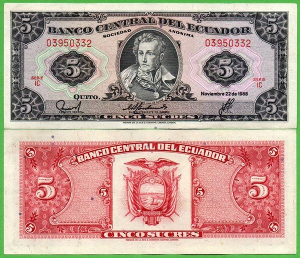 Ecuador 5 Sucres 1988, P-113d.2.3 Prefix-IC VF