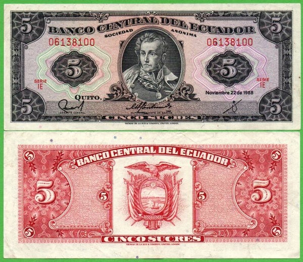 Ecuador 5 Sucres 1988, P-113d.2.5 VF