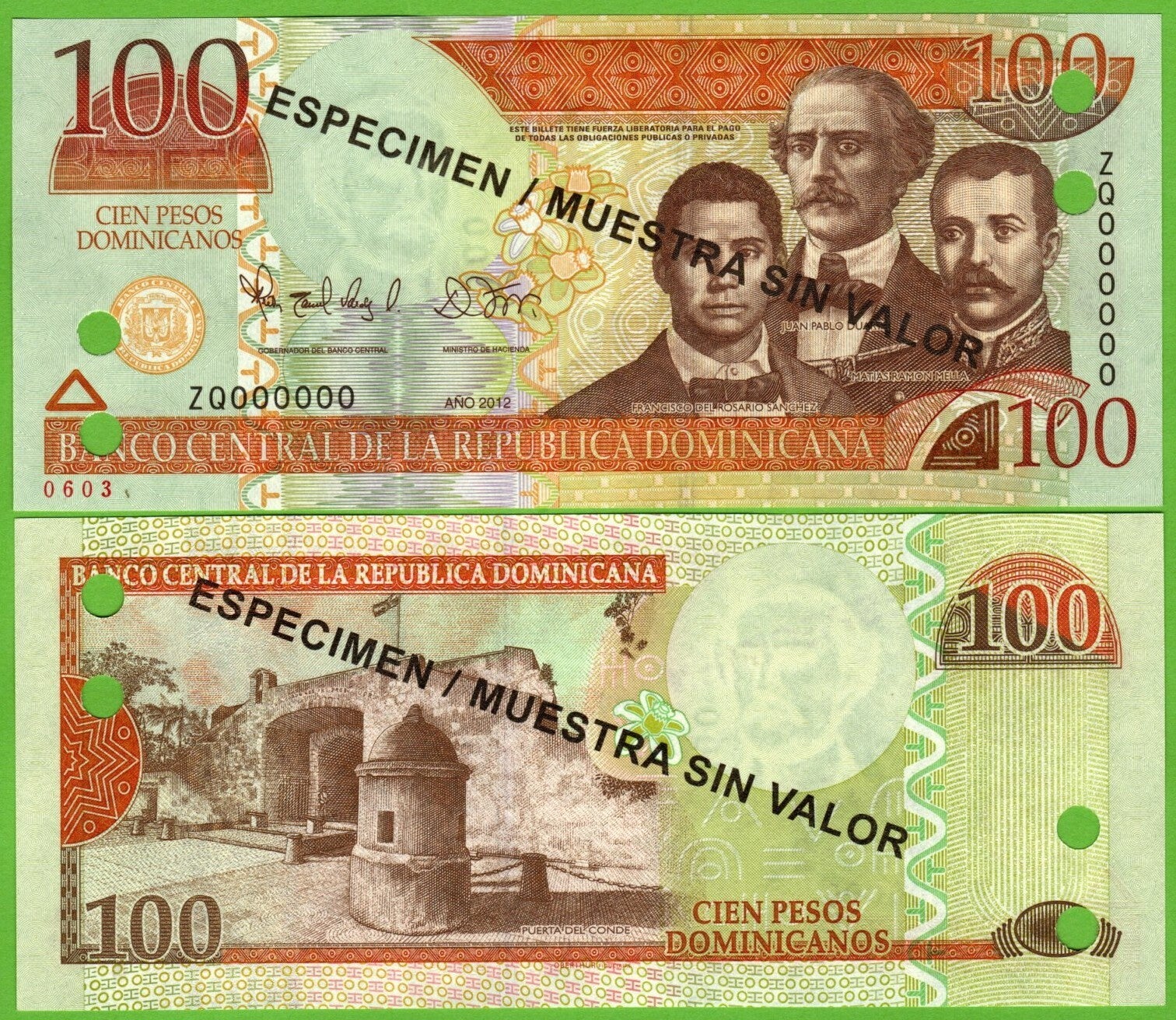 Republica Dominicana 100 pesos 2012, P-184s  Especimen