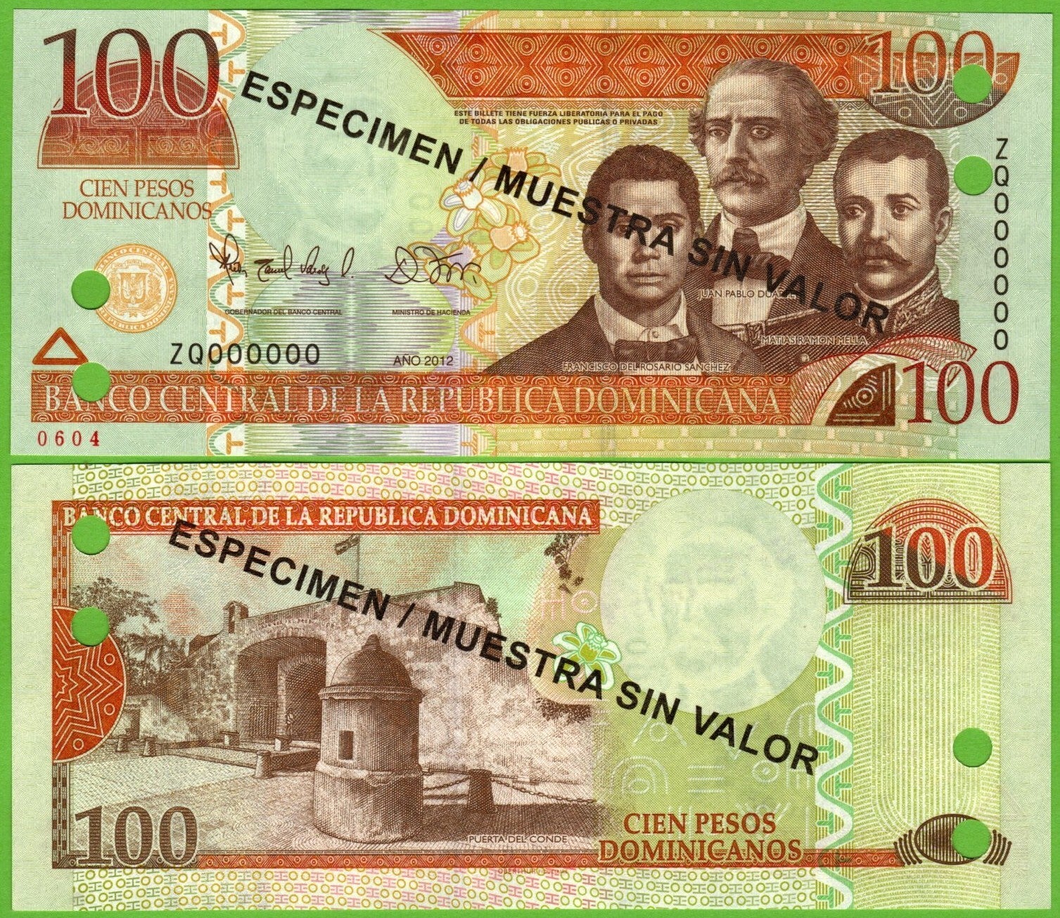 Republica Dominicana 100 pesos 2012, P-184s  Especimen