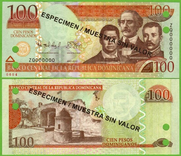 Republica Dominicana 100 pesos 2012, P-184s  Especimen