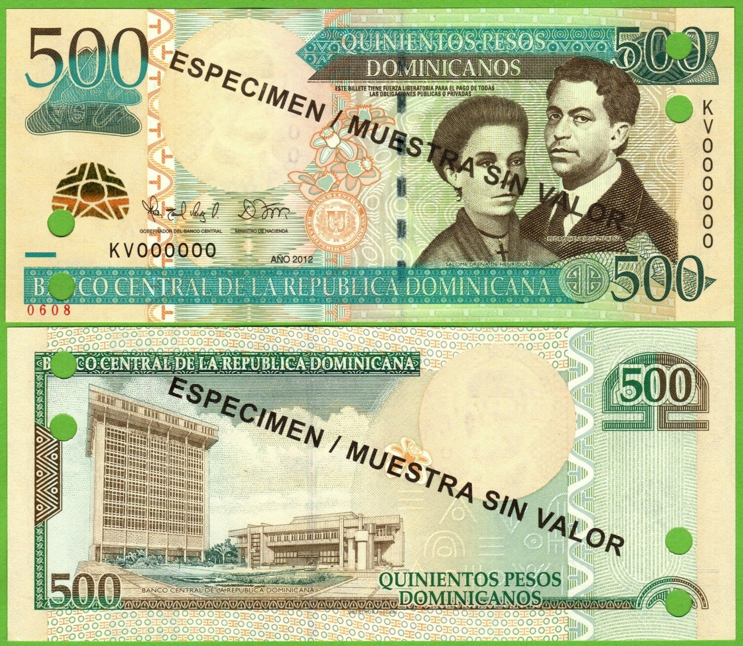 Republica Dominicana 500 pesos 2012, P-186s  Especimen