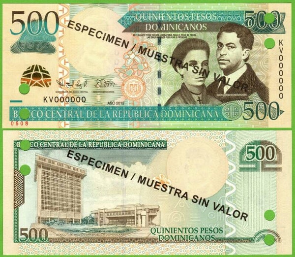Republica Dominicana 500 pesos 2012, P-186s  Especimen