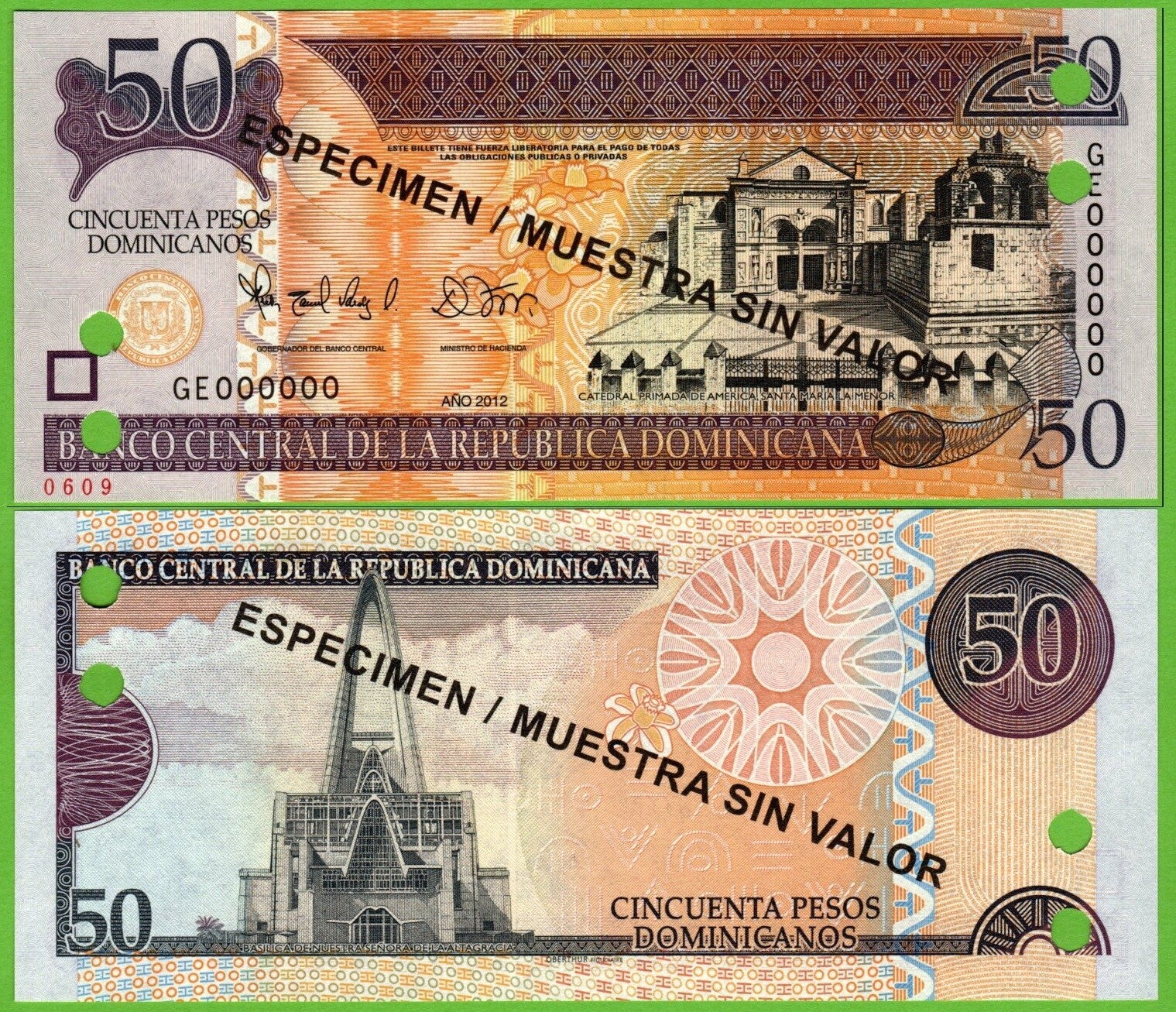Republica Dominicana 50 pesos 2012, P-183b Specimen Unc