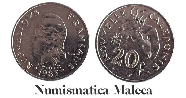 Nueva Caledonia 20 Francs 1983, Km12 Xf