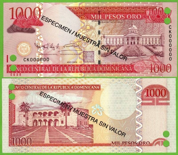 Republica Dominicana 1000 pesos 2009, P-180b  Especimen UNc