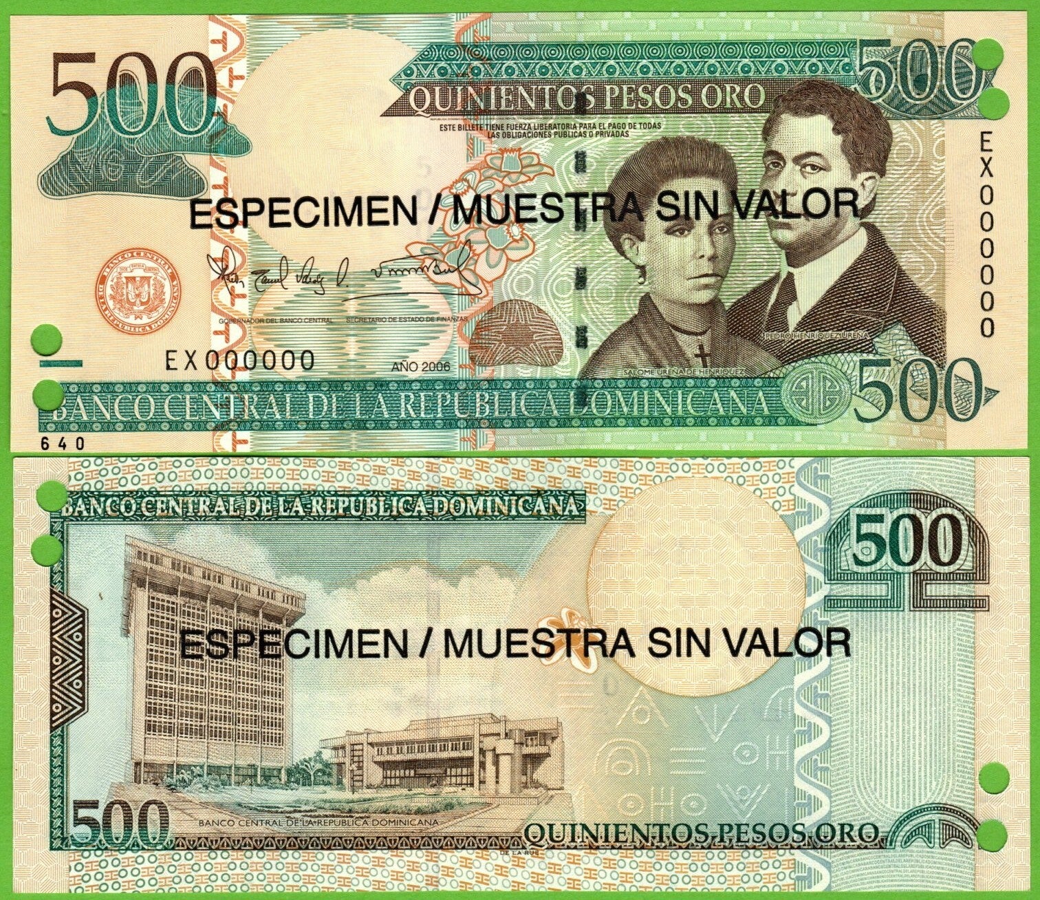Republica Dominicana 500 pesos 2006, P-179s  Especimen