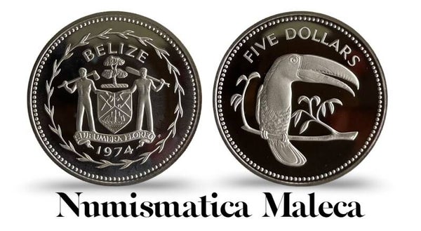 Belize 5 Dollar 1974, Km44 Proof Unc