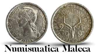 Afars e Issas francés 2 Francs 1968 Km13 Rara