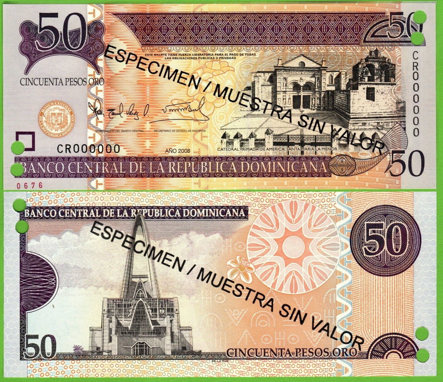 Republica Dominicana 50 Pesos 2008, P-176a Especimen Unc