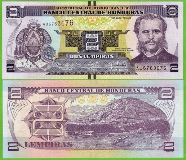 Honduras 2 Lempiras  2022, P-97e Radar 6763676 Unc