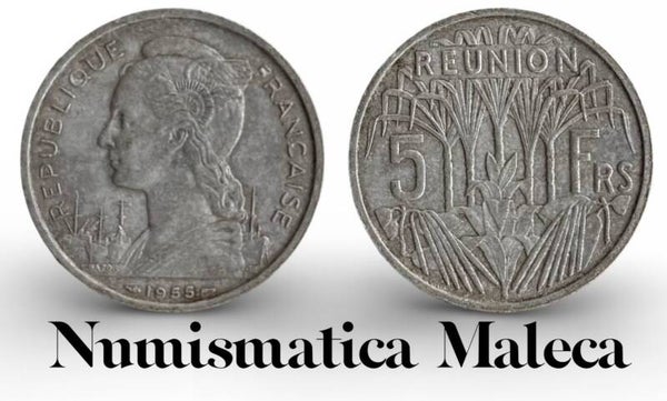 Reunion 5 Francs 1955, Km9 Rara