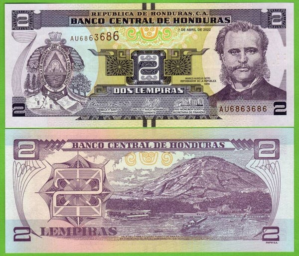 Honduras 2 Lempiras  2022, P-97e Radar 6863686 Unc