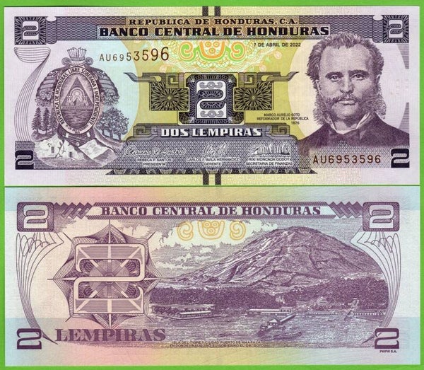 Honduras 2 Lempiras  2022, P-97e Radar 6953596 Unc