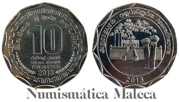 Sri Lanka 10 Rupees 2013. Km192 Unc (Anuradhapura) (ASIA)