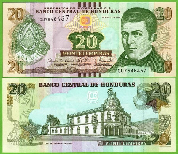 Honduras 20 Lempiras 2024, P-100F Radar 7546457 Unc