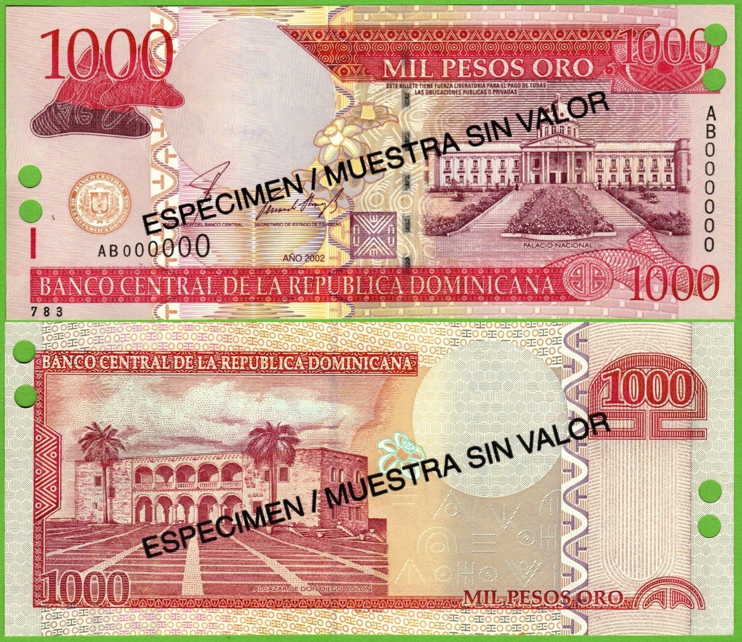 Republica Dominicana 1000 pesos 2002, P-173A  Especimen Unc