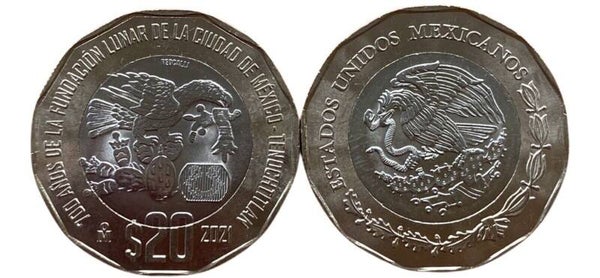 Mexico 20 Pesos, 2021 700th Anniv. Foundation of Mexico-Tenochtitlan Unc