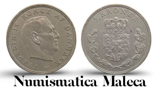 Dinamarca 5 Kroner 1967, Km853 Fina