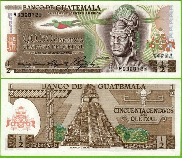 Guatemala 1/2 Quetzal 1975, P-58B aUnc