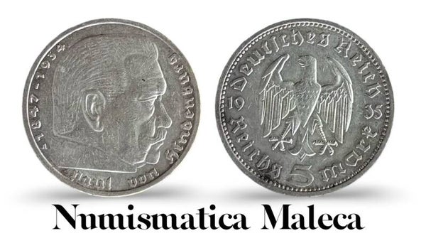 Alemania Tercer Reich 5 Mark 1935, Km86 Plata