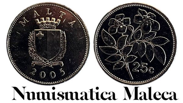 Malta 25 Cents 2005, Km97 Unc