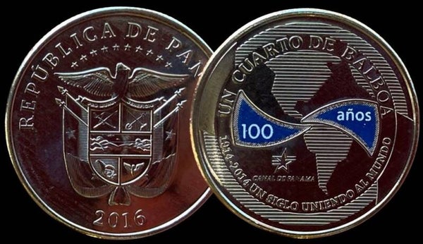 PANAMA 25 CENTESIMOS 2016, (1914-2016 UN SIGLO UNIENDO AL MUNDO ) UNC